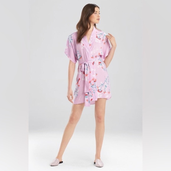 Josie Natori meadow sunrise pajama and robe set Small purple floral satin tank - Picture 4 of 16